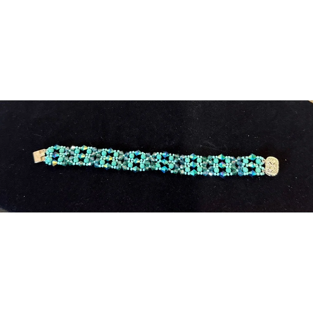 Handmade Glass‎ Beaded Bracelet Turquoise Teal Statement 7.5